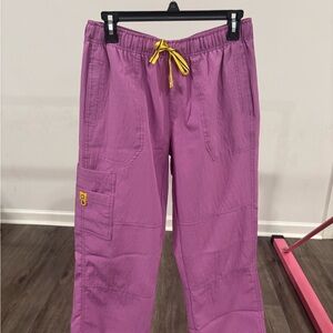 Small Purple Scrub Pants with Yellow Drawstring